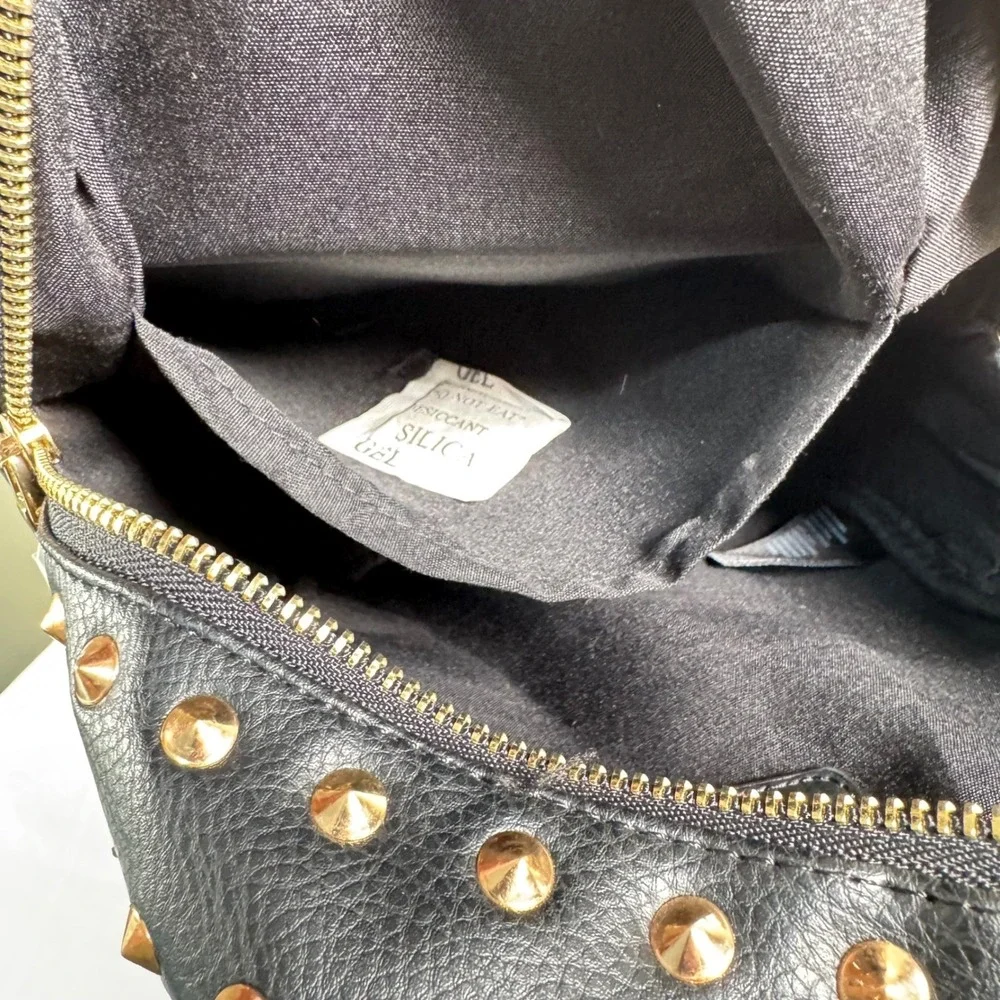 NWOT Bebe Black Rhinestone Studded Mini Backpack‎ Y2K Glam Vegan Leather Bag